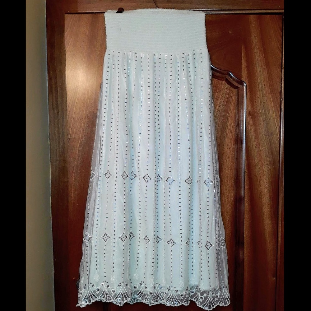 Free People White Beaded Maxi Skirt Dress NWOT